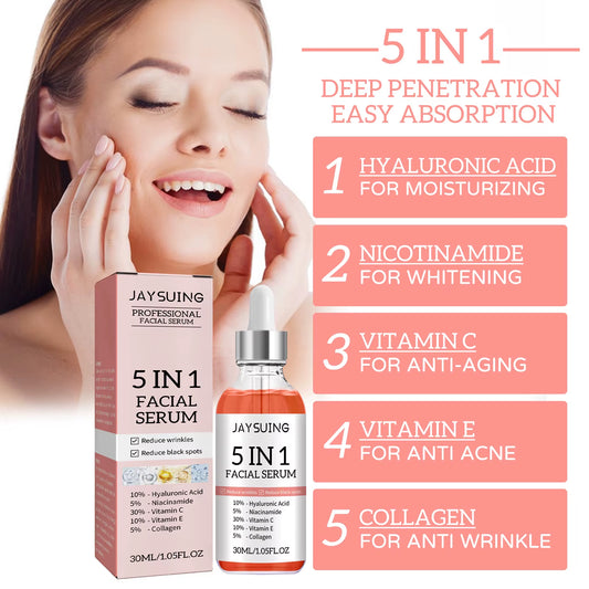 Hyaluronic Acid Face Serum 5 in 1 Moisturizing Whiten-Ing anti Wrink-Le Agin-G Vitamin C Shrink Pores Serum Skin Care